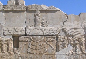 Faravahar, the visual aspect of Ahuramazda. Relief from Persepolis