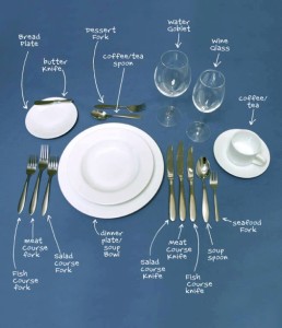 Not one fork, but many; spoons of myriad sizes and shapes; knives that did one job and were then whisked away by smarmy waiters.